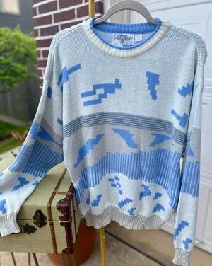 Vintage Saturday brand Sweater sz M cream/blue